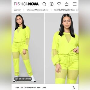 Fashion Nova "fish out of water" pant set XS neon yellow
